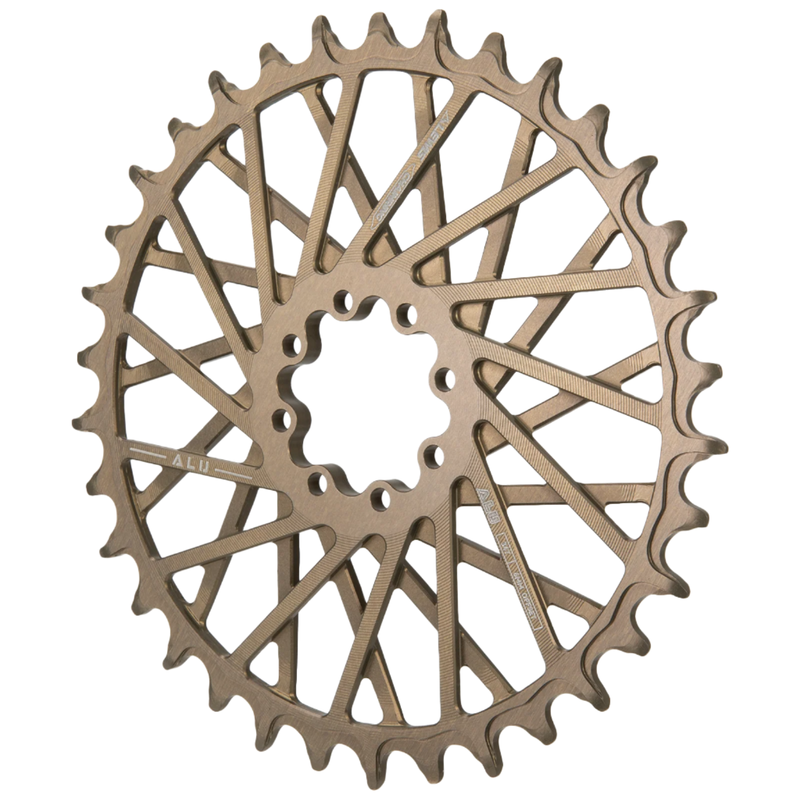 bicycle chainring with 'LEWIS ALU' branding on a white background