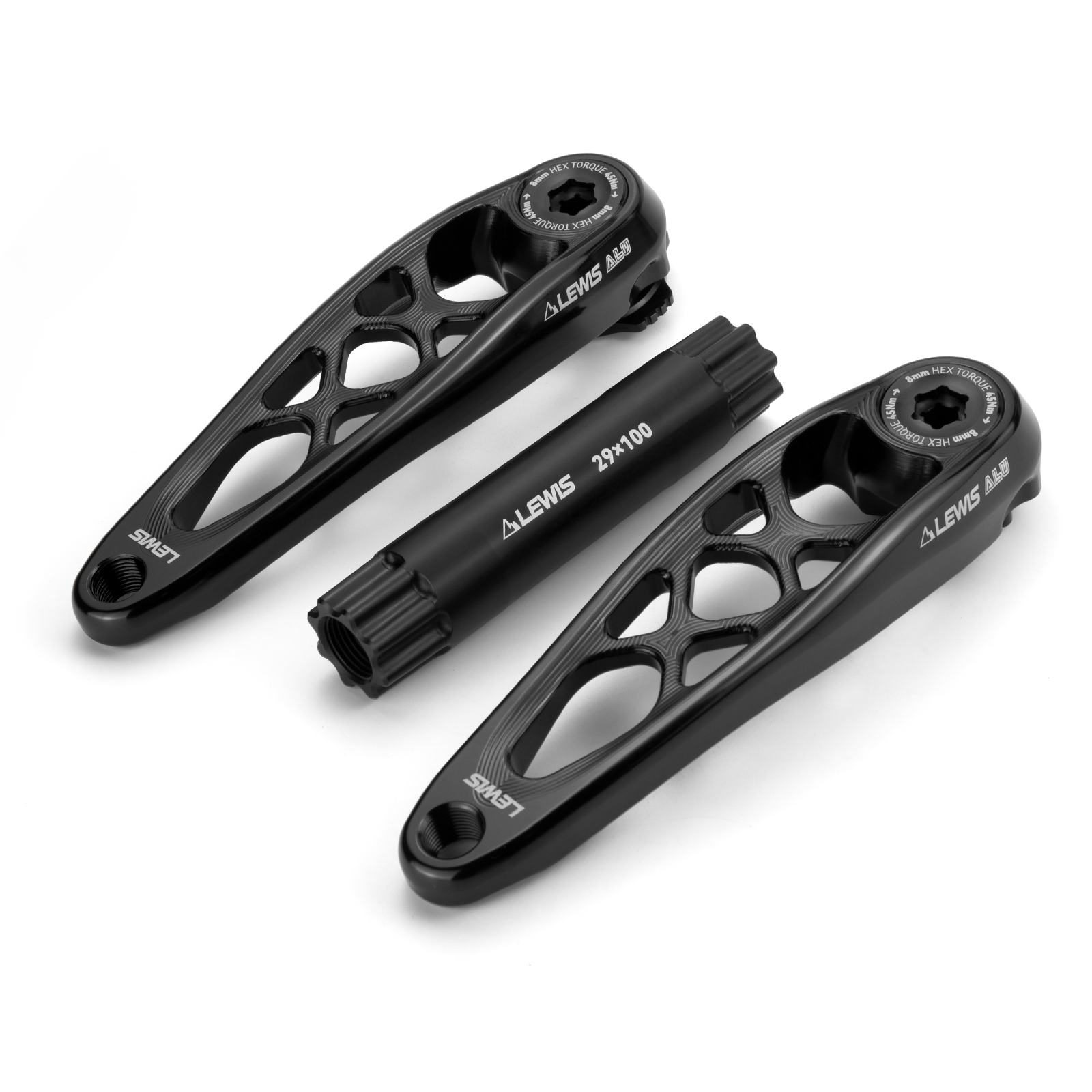 Three black bicycle chain stays with 'LEWIS ALU' branding on a white background