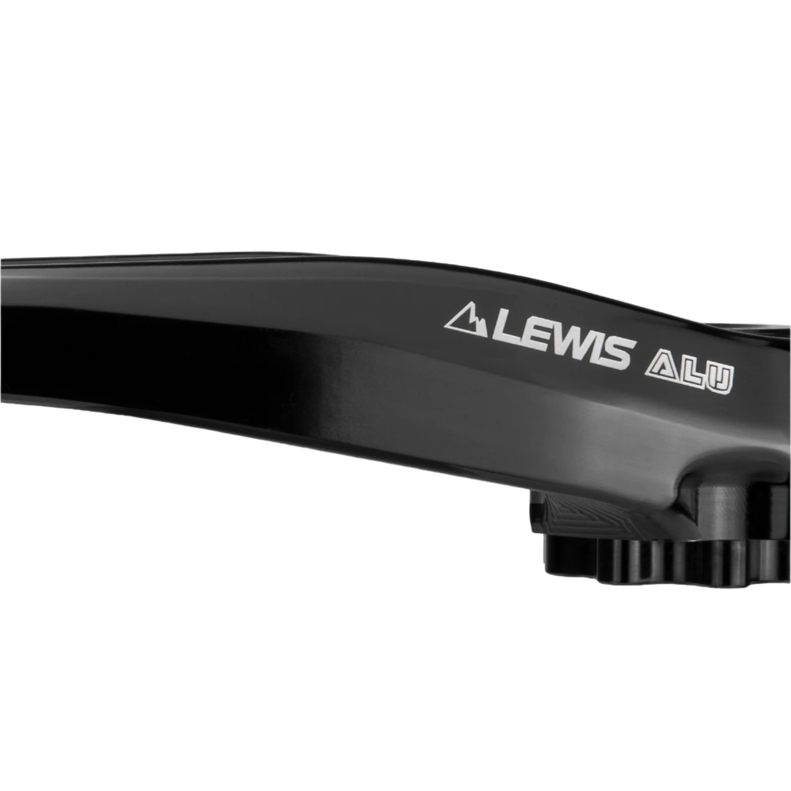 Black bicycle handlebar with 'LEWIS ALU' branding on a white background